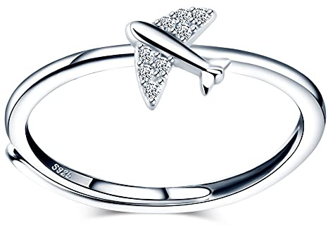 MicVivien Verstellbar Charms Damen Ringe 925 Sterling Silber, Flugzeug Travel Ring Party Täglich Schmuck Für Damen Mädchen