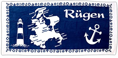 ELLUG Großes maritimes Handtuch, Badetuch Strandtuch 100% Baumwolle Velours und Frottee Urlaub 75 * 160cm (Rügen)