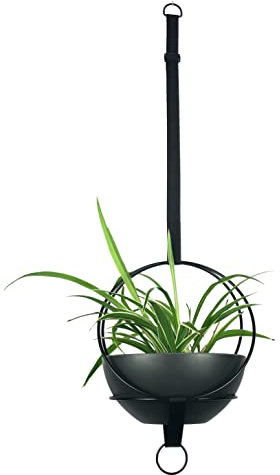 monzoom Blumenampel Metall Schwarz Modern Groß für Innen mit Blumentopf aus Bambusfaser Grau Blumentopf hängend Hängetopf für Pflanzen Längenverstellbar