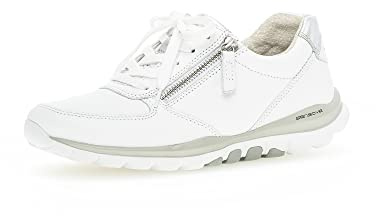 Gabor Damen Low-Top Sneaker, Frauen Halbschuhe,Wechselfußbett,schnürschuhe,schnürer,Plateausohle,Women's,Ladies,Weiss/Silber,41 EU / 7.5 UK