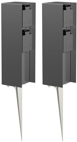 ledscom.de 2 x POMI Toma de jardín Columna con piqueta de Tierra para Exteriores, IP44, 2 contactos, Antracita, Angular, 23cm