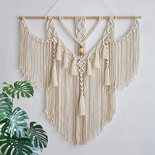 LIJUCAI Makramee Tapisserie Boho Dekoration Nordischer Stil Handgewebter Tapisserie Wandbehang Zimmer Wohnzimmer Art Decor 80x83cm Bohemian Decor,B Ohne Stick,80x83m