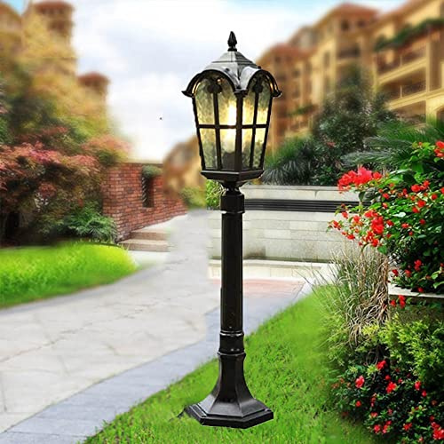Außenleuchte Vintage E27 IP44 Pollerleuchten Aluminium Glas Wegeleuchte Garten Rasen Teich Standleuchte Retro Wasserdicht Aussen Lampe Laterne für Garten Rasen Gehweg Balkon Landschaft Vorgarten