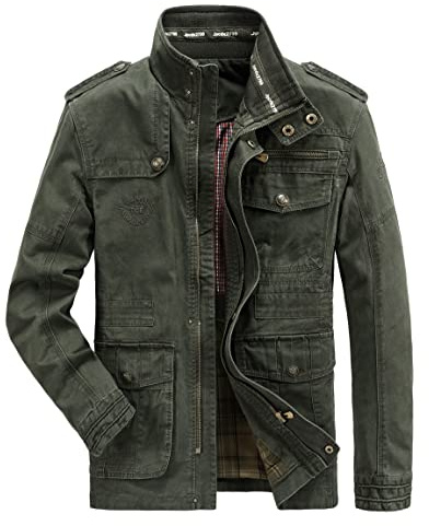 MERCIYD Veste demi-saison cargo pour homme, col montant, en coton, plusieurs poches, style militaire, adaptée à l’hiver, l'automne, décontractée, coupe-vent