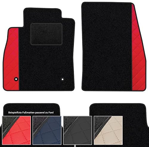moto-MOLTICO Fußmatten Auto Velours Autoteppiche Schwarz Automatten Set 4-teilig - Auffälliges Design - passend für Ford Focus II 2004-2010 (Rotes Muster)