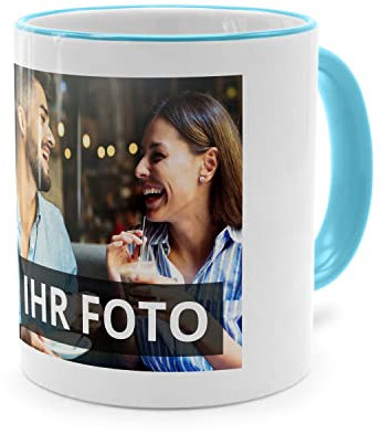 printplanet® - Tasse mit Foto Bedrucken Lassen - Fototasse Personalisieren - Kaffeebecher zum selbst gestalten - 325 ml - Farbe Hellblau