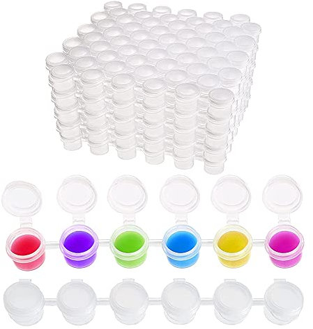 JUFUM 50 Strips Paint Pots Strips,300 Pots 2Ml/0.07 Oz Empty Paint Cup Pots with Lids, for Classrooms Paintings Art Festivals