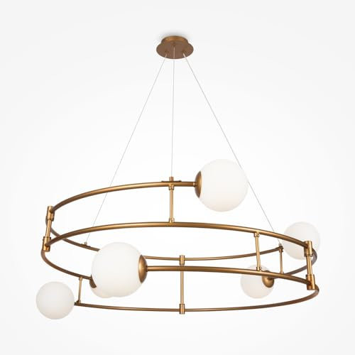 MAYTONI DECORATIVE LIGHTING Moderne Hängeleuchte Balance, Kugelschirme, aus Glas und Metall, Gold, höhenverstellbar, 6xG9, bis 40W nicht inkl. für Wohnzimmer, Küche, Schlafzimmer, Esszimmer, Büro
