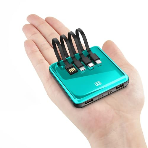 Batterie Externe 10000mAh Slim Power Bank câble intégré avec 5 Sorties et LED Display Chargeur Portable USB C Charge Rapide Batterie pour iPhone, Samsung, Huawei, iPad, Tablet (Bleu)