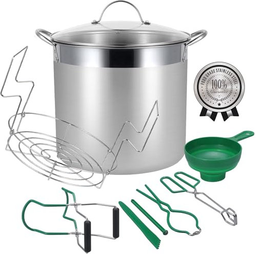HOMKULA Inscatolamento in acciaio inox con griglia e coperchio, grande contenitore per bagnomaria, kit completo per l'inscatolamento della casa (20 litri, verde)