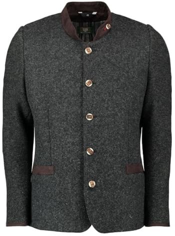 OS Trachten Herren Trachtensakko Janker Trachtenjacke mit Stehkragen Wedugu, Größe:52, Farbe:anthrazit