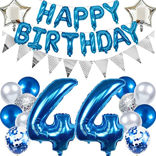 Ouceanwin Geburtstagsdeko 44 Jahre Männer - Blau Ballon 44. Geburtstag Mann, Luftballon Happy Birthday Deko Set für Party Dekoration