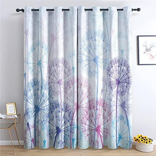 THYUNQ Pusteblume Vorhänge, Vorhang Blickdicht Verdunklungsvorhänge mit Ösen - Gardinen Wohnzimmer Schlafzimmer Fenster mit Muster, 2er Set Curtains, H 300 x B 140 cm