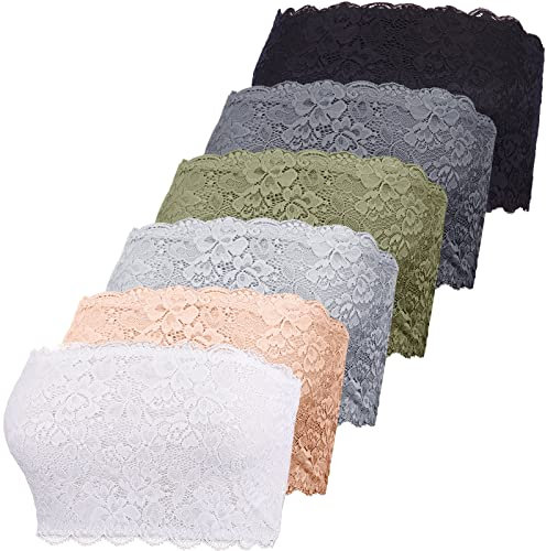 Geyoga 6 Reggiseni a Fascia Senza Spalline di Pizzo Floreale Bra Top a Tubo per Donna Bandeau Senza Bretelle(L)