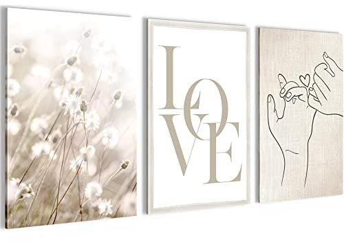 Novart Bilder Set Boho Strand - Kein Extra Rahmen benötigt - Wandbilder für Wohnzimmer Schlafzimmer - 3 Teilig Deko Beige - N023336a