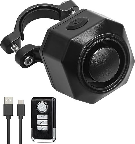 LUVZOOR Fahrrad Alarmanlage mit Fernbedienung, Motorrad Alarmanlage USB-C Aufladbar, Wasserdicht, 110 dB Bike Alarm für Fahrräder, Motorräder, Elektrofahrzeuge, Schwarz
