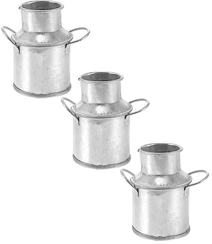 Ciieeo Mini Seaux en Métal 3 Pièces Pot De Lait Rétro Vase Pot À Lait Galvanisé Vase De Ferme Vintage Pots De Plantes Miniatures pour Maison De Poupée Micro Paysage Décor