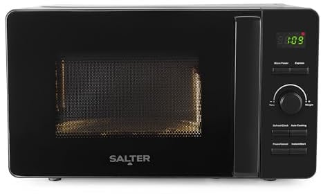 Salter EK5653MBLK Kuro 20L Digital Microwave – 800 W Solo Freestanding Microwave Oven with 27 cm Rotating Turntable, LED Clock Display Screen, Adjustable Time/Weight Dial, 60 Minute Timer, Black