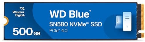 WD Blue SN580 500GB, M.2 2280, NVMe SSD, PCIe Gen4 NVMe, up to 4,150 MB/s read speed, Includes Acronis True Image for Western Digital
