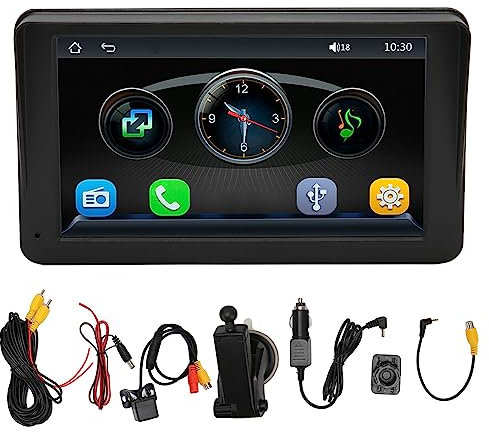 7 Inch Car Stereo,Car MP5 Player Built-in CarPlay/Android Auto/Mirror-Link,Touchscreen Radio Receiver with Sun Visor and 12LED HD Backup Camera,Multifunctional Audio Video Player