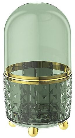 360° Rotating Makeup Brush Holder Organizer, Acrylic Makeup Organiser with Dustproof Lid, Cosmetic Storage Shelf for Dressing Table Bedroom (Dark Green)
