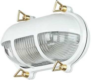 Applique murale extérieure en laiton et verre blanc IP64 pour jardin, terrasse et maison, hauteur : 13 cm, E27, lampe de navire rustique, style maritime, applique murale extérieure SKIATHOS