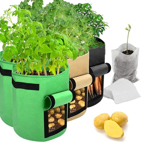 Maylove Potato Grow Bags - Aeration Non-woven Fabric Pots With Handles for Garden Vegetable Growing - 6 Pack 7 Gallon, Mix Colors, 50 Pcs Plant Seedling Bags Included