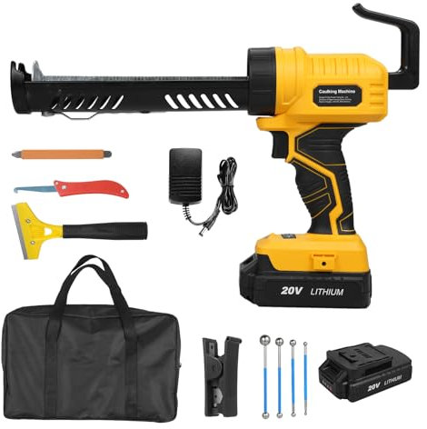 Hancaner Pistola per Silicone a Batteria, 20V Hand-Held Pistola Professionale Senza Fili Machine Kit Equipped with 2.0 Ah Battery and Charger LED Light 5 Adjustable Speeds For Filling Sealing.