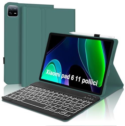 Tastiera per Xiaomi Pad 6/Pad 6 Pro 11, Custodia con Tastiera per Xiaomi Pad 6 2023, Cover Tastiera Rimovibile Magnetica Retroilluminazione Bluetooth per Xiaomi 6/6 Pro 11 pollici 2023, Verde scuro