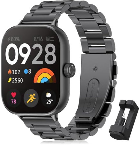 BDIG Bracelet en Métal en Acier Inoxydable pour Xiaomi Redmi Watch 5/4 et Mi Band 8 Pro - Compatible Hommes et Femmes (Noir)