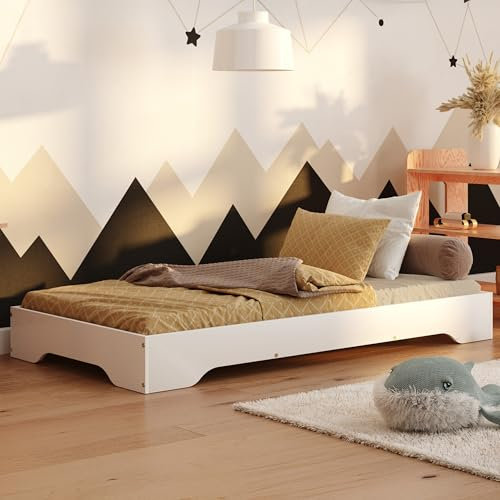 smartwood Kinderbett 90x190 Weiß - Bodenbett aus Kiefernholz mit FSC-Zertifikat - Montessori Bett mit gebogenem Lattenrost bis zu 230 kg für Jungen und Mädchen - Einfache Montage - TILA 7
