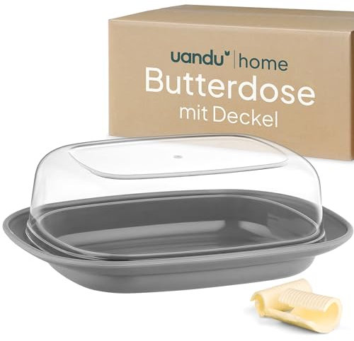 uandu Butterdose mit Deckel Kunststoff, Butterschale mit Deckel, Butterdose spülmaschinenfest, Butterbox, Butterbehälter, Butter dish, Butter Box Dose, Butterdosen - Anthrazit