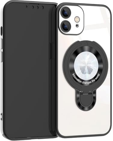 EiYioun Plated Case for iPhone 11 with Metal Ring Holder Stand [Compatible with MagSafe], Shockproof Non-Slip Slim Fit Protective Phone Bumper Cover for iPhone 11 Black