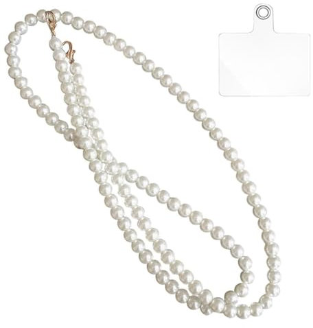 LEEQBCR 1 Chaîne Universelle en Perles pour téléphone Portable, breloque pour Bracelet, chaîne de téléphone Portable avec Perles, Collier, Cordon, Compatible avec la Plupart des Smartphones (Blanc)
