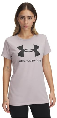 Under Armour Damen UA Rival Logo Kurzarm T-Shirt, Gray Dawn/Schwarz, XS