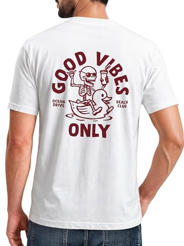 Neverless® Herren T-Shirt Backprint Good Vibes Only Quitsche-Ente Motivprint Rückendruck Sommer Fashion Streetstyle