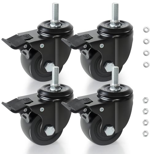 BAOLIHUI Schwerlastrollen 75mm Rollen für Möbel 12mm×25mm(1/2-12UNC) Möbelrollen mit Bremse Lenkrollen 2000KG Belastung Transportrollen, 4 Stück
