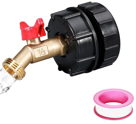IBC Tote Adapter, 275-330 Gallonen IBC Tote Armaturen 2 Grobgewinde Tote Ventil bleifreie Messing Schlauch Wasserhahn Ventil Werkzeug mit Kugelhahn (for 2.44 Fine Threads to1/2)