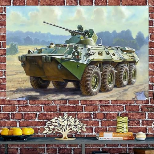 BTR-80 Poster und Druck mit gepanzertem Personenträger, Vintage-Panzer-Militär-Kunstwerk, Wandteppich, Wandhintergrund, Dekor-Banner für den Innenbereich, einfach aufzuhängen und zu installieren