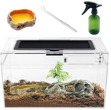 Reptile Plastic Terrarium Set,12 x 7x 6 Low Reptile Tank with Full View Visually Appealing，for Insect，Fish，Tarantula，Hermit Crab，Jumping Spider，Iguana，Tortoise，Leopard Gecko，Frog，Bearded Dragon
