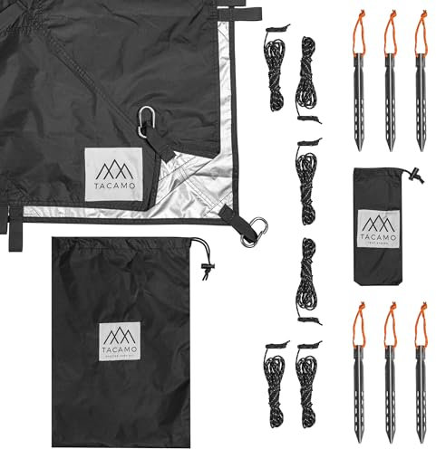 TACAMO Waterproof Camping Tarp Shelter for Backpacking, Hiking, Hammock, and Bushcraft (Black, 10 FT x 12 FT)