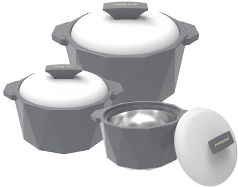 Pinnacle Lot de 3 cocottes isothermes avec couvercle 3/2/1 pinte – Bol de service thermique pour soupe/salade – Récipient à aliments chauds en acier inoxydable – Meilleur coffret cadeau pour les