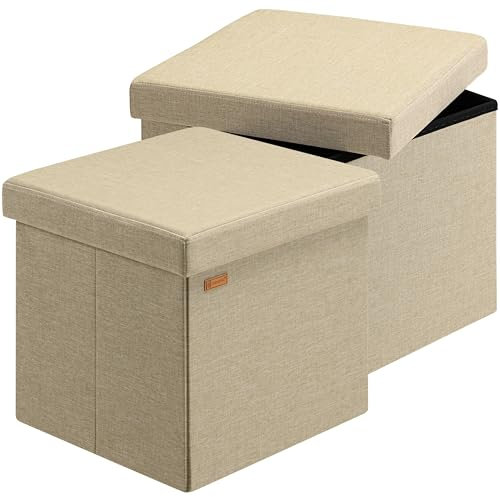 Casaria® Hocker mit Stauraum 2er Set Beige Faltbar Deckel Leinen- Optik Gepolstert 38x38cm Schlafzimmer Wohnzimmer Flur Sitzhocker Fußhocker Polsterhocker
