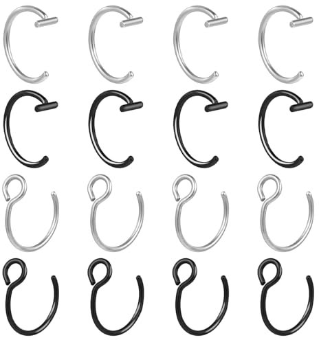 Mabor 16 Stück Fake Nose Ring Silber Schwarz, Lippenpiercing Fake Piercing Septum Nasenpiercing Ring Edelstahl Nasenring Nasenseptum Nose Piercing Lippenpiercing für Nostril Lippen