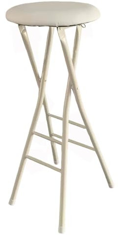 Klappbarer hoher Barhocker, Tragbare Polsterung Kunstleder Runde Klapphocker mit Fußstütze, faltbar Tresen hohe Hocker Stuhl for Küche(White,80cm/32in)