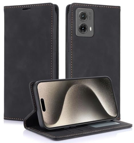 KQXG Coque pour Motorola Moto G85 5G - Housse en Cuir Synthétique Premium, Étui Antichoc avec Portefeuille à Rabat Magnétique et Support Pliable, Carte Slots -Noir