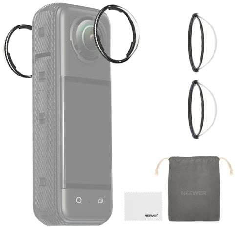 NEEWER X4 Lens Guards Accessories Compatible with Insta360 X4 Action Camera, 2 Pack for Insta 360 x4, Removable 10H Hardness HD Tempered Glass Lens Protectors with Cleaning Cloth & Pouch, LPC01