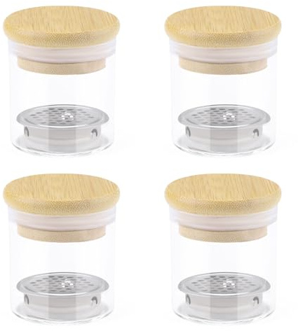 Diakey 4 Pack Acrylic Nail Brush Cleaner Dappen Dish with Lid, Mesh Layered Nail Art Brush Monomer Liquid Wash Cup Glass Removal Jar for Sequins Glitter Powder, 5.6cm High