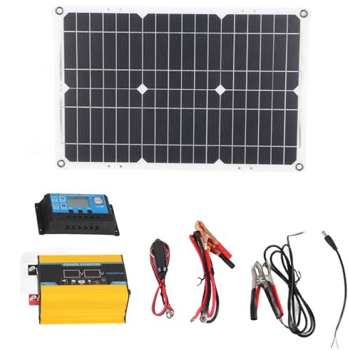 Kit onduleur Solaire, 300W avec Panneau Solaire 18W et contrôleur Solaire 30A, onduleur Solaire avec Protection complète pour la Maison et l'extérieur (12V à 220V)