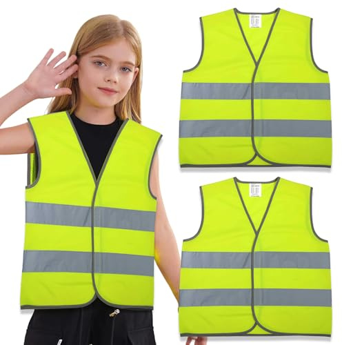 2PCS High Visibility Safety Vest, Hi Vis Vests for Kids, High Visibility Vest for Children with Reflective Strips, School Safety Vest